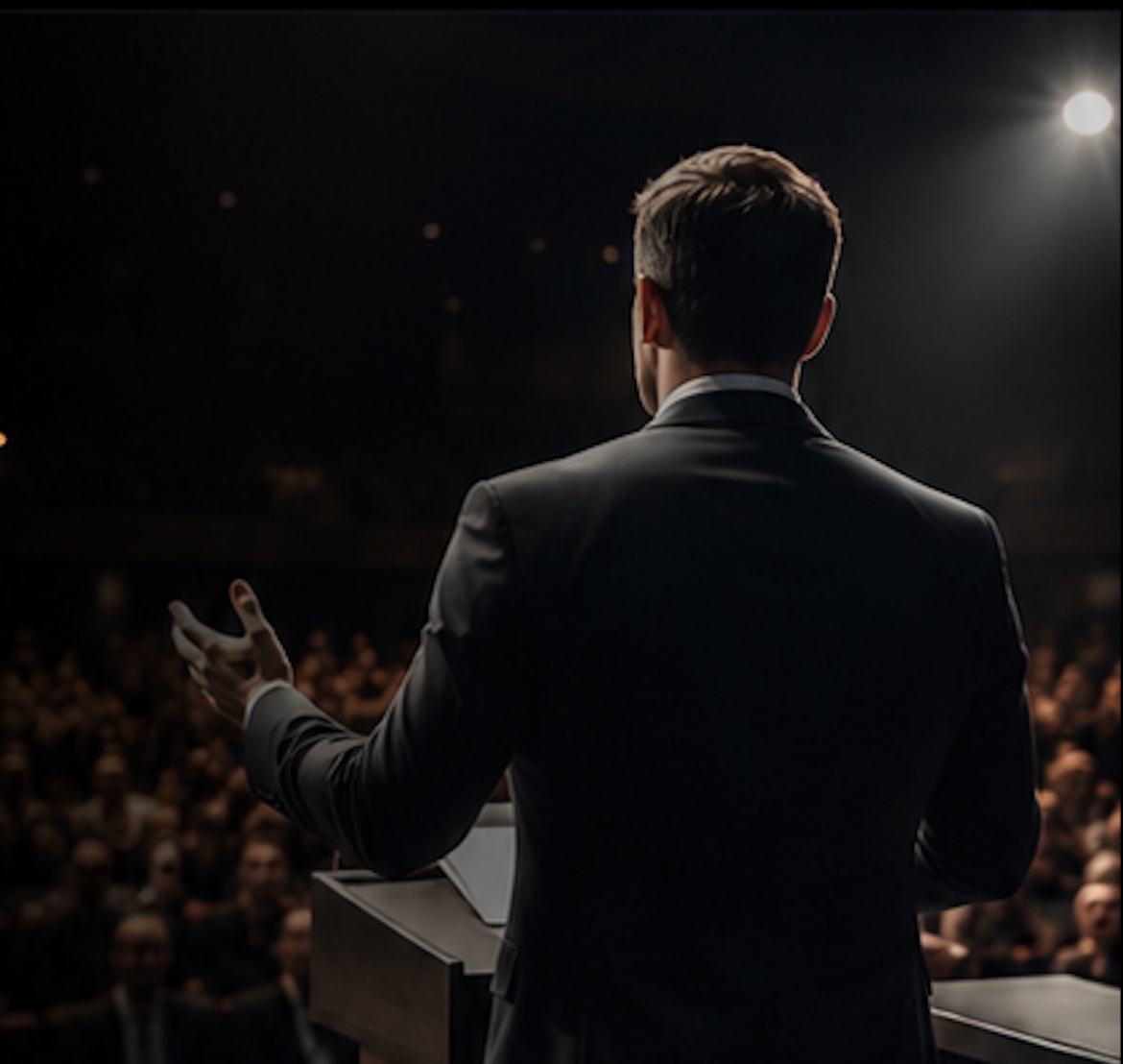 Keynote speaker addressing a seminar audience from the stage