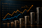 Growth chart and stacked coins